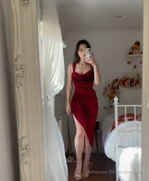 Burgundy Sheath Short Party Dress Simple Prom Dress